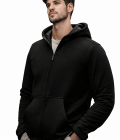 Men’s Black Zip-Up Hoodie | Slim Fit Full Sleeve Hooded Sweatshirt with Pockets | Casual & Winter Wear
