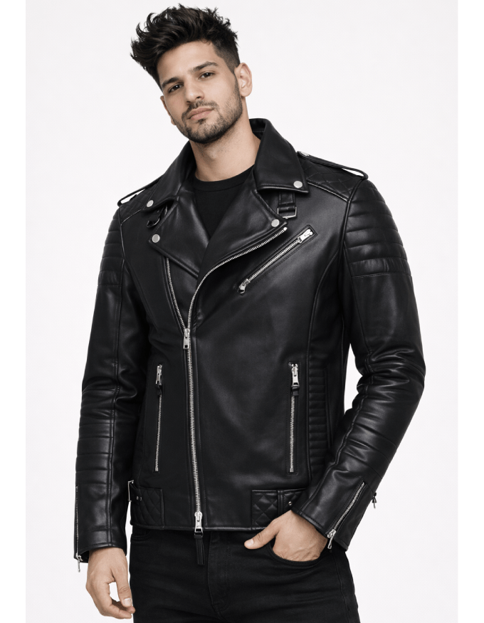 Men’s Brown Leather Jacket | Slim Fit Winter Biker Jacket with Zip Closure